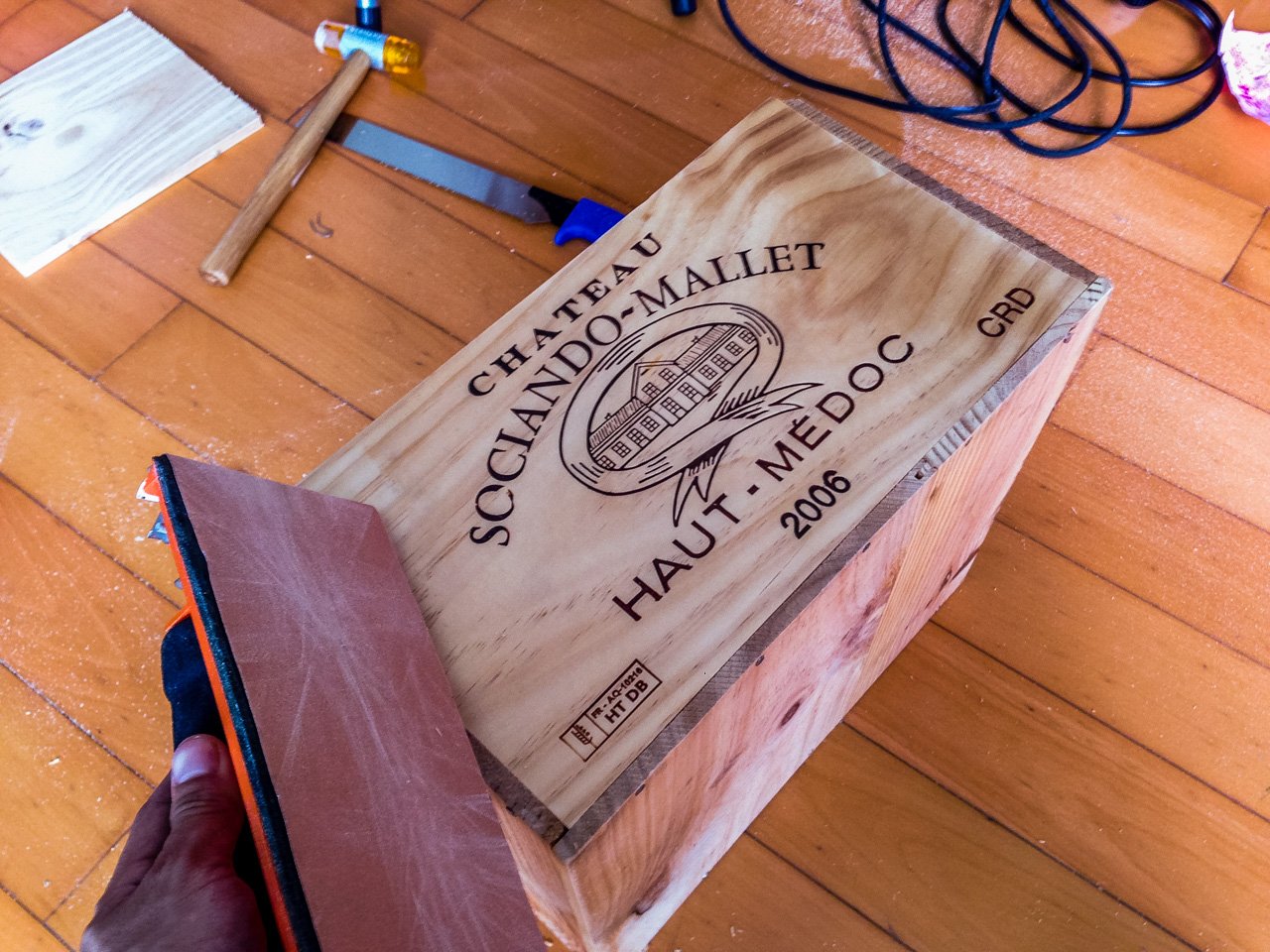 Wine crate sanding
