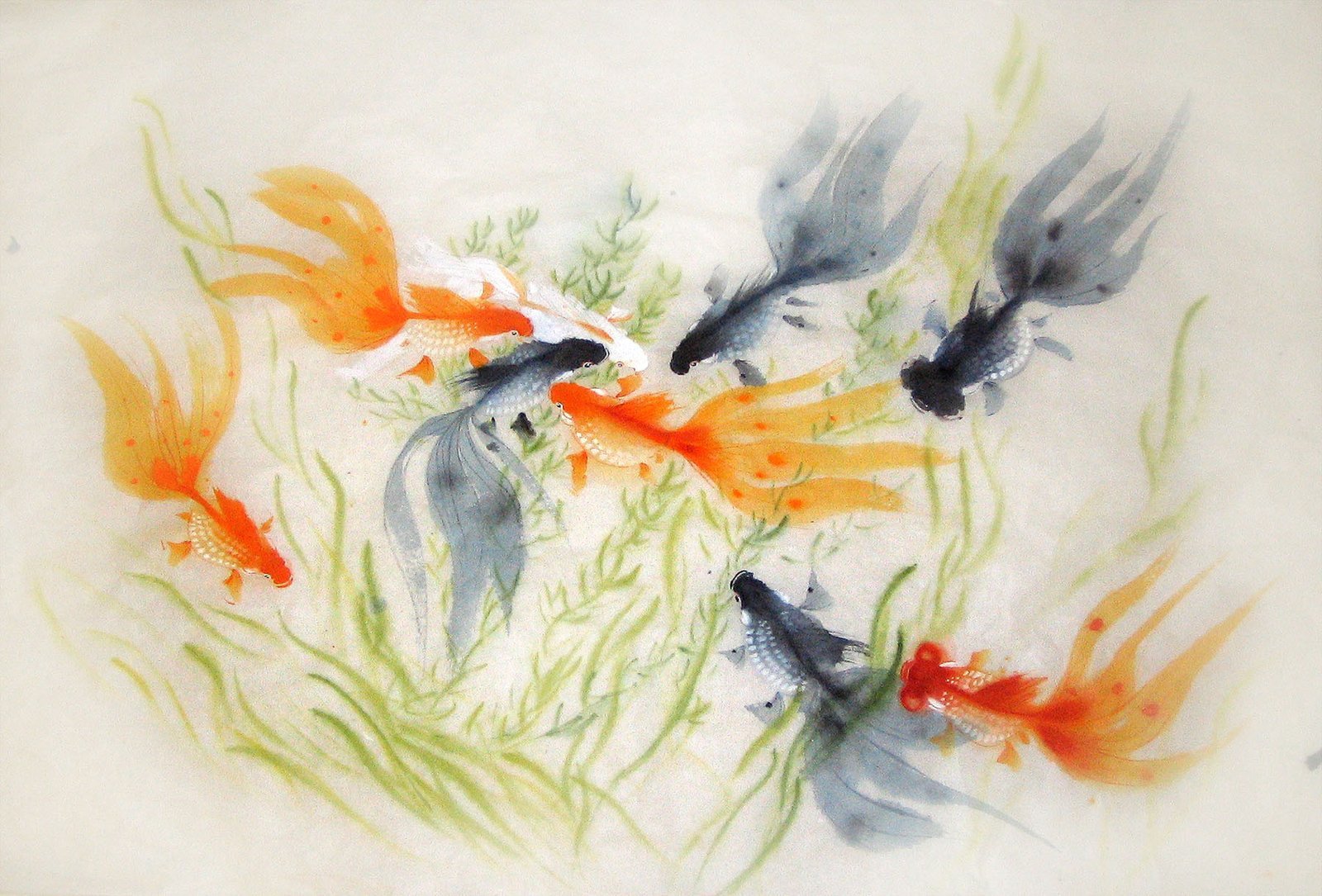 Chinese painting of 9 fishes